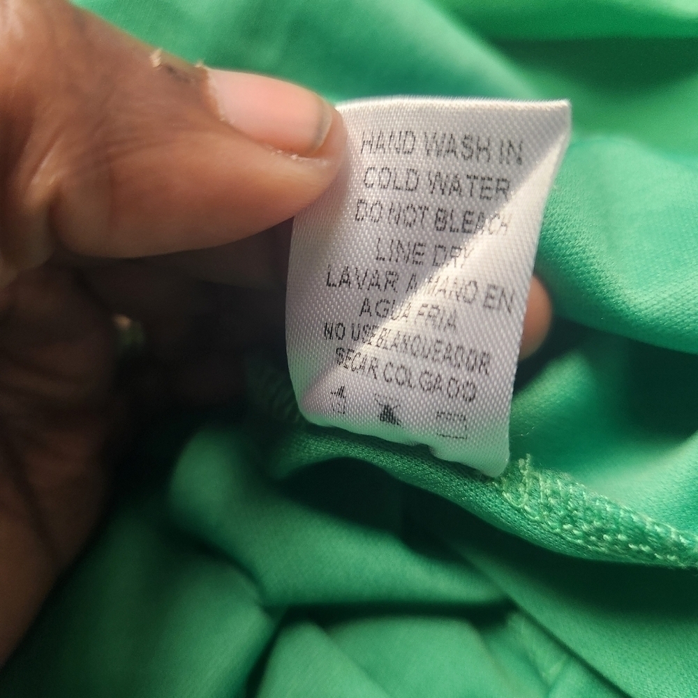 Lilly's Kloset Green Chiffon Temperament Low-cut Waist Dress Short Sleeve Sz. L - Picture 8 of 9